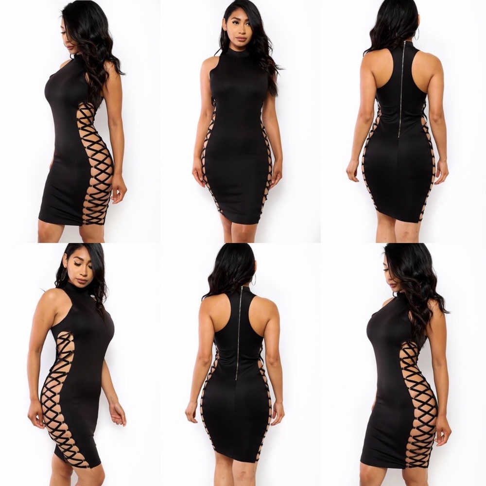 ‼️ Sexy Side Laced Little Black Mini Dress - Picture 3 of 5